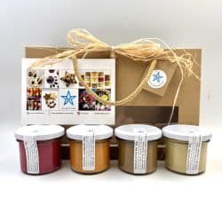 Coffret avec les 4 tartinades best-seller : houmous betterave, poivrons grillés, houmous ail noir et houmous au cumin