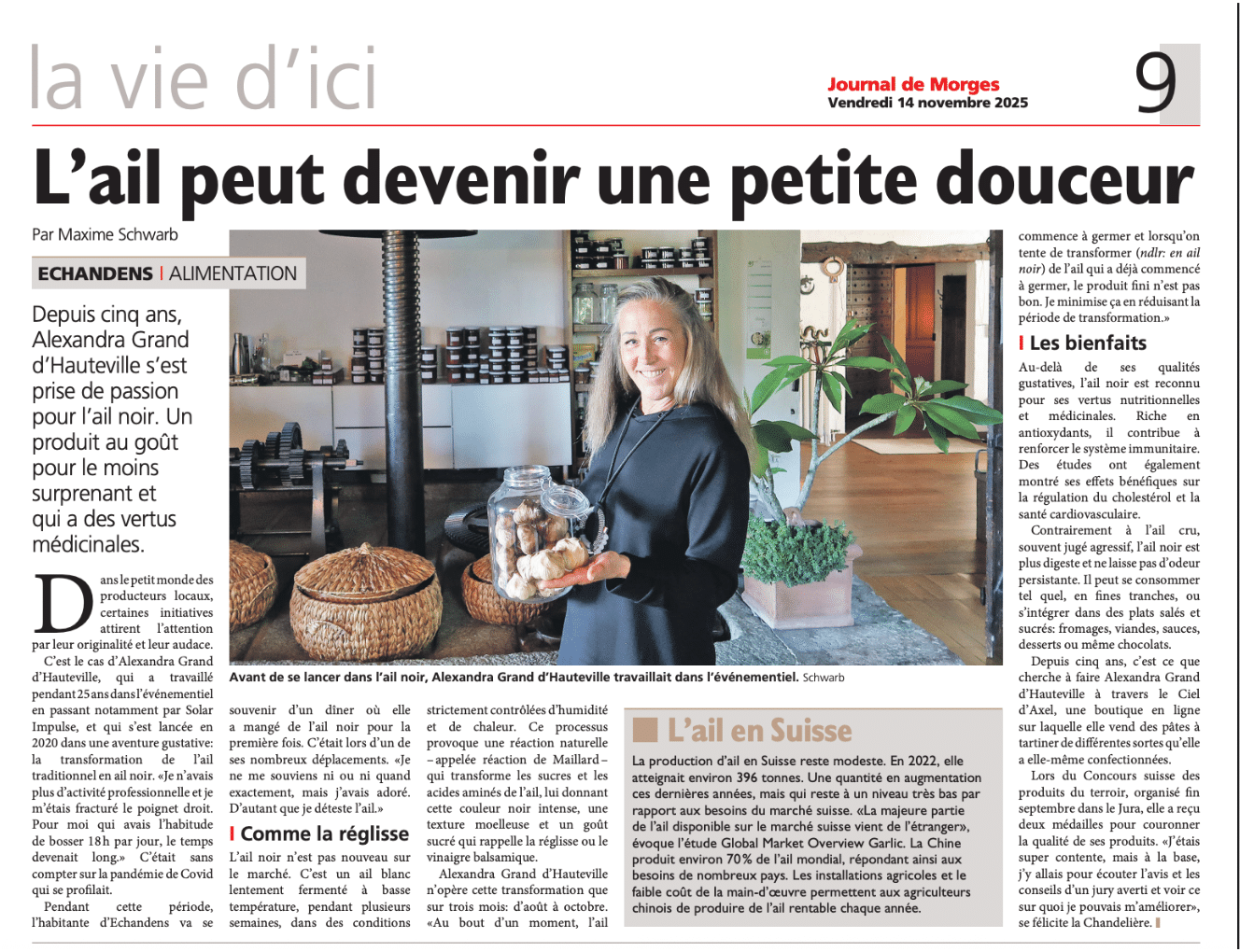 Article sur le Ciel d'Axel dans le Journal de Morges
